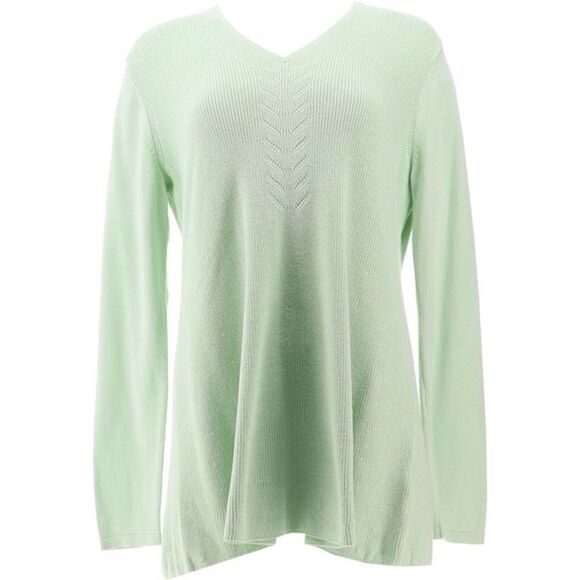 Isaac Mizrahi Live! V-Neck Shaker Stitch Swing Sweater - Picture 3 of 7